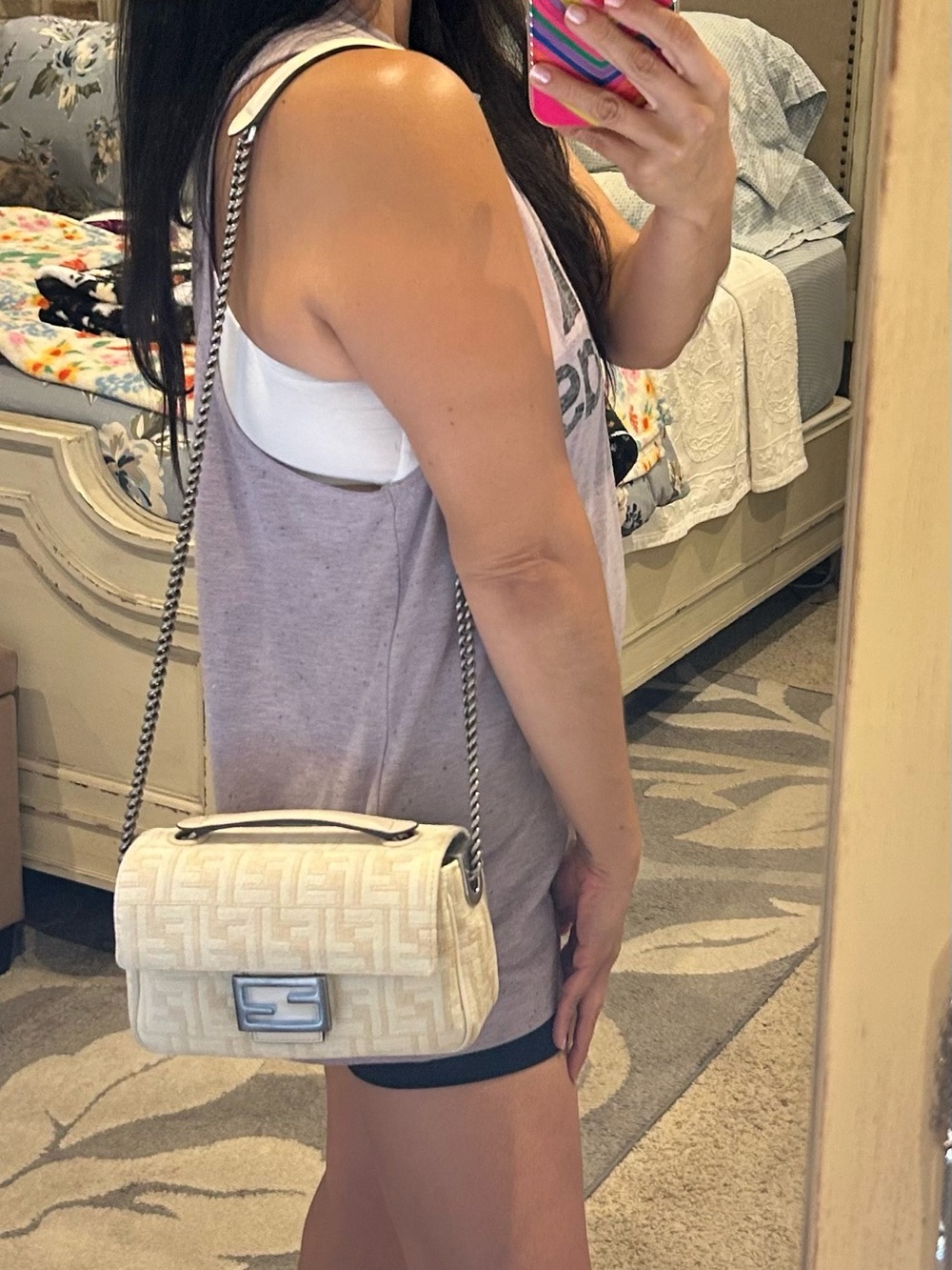 Fendi FF Baguette in Chenille with Gun Metal Hardware - Picture 11 of 14